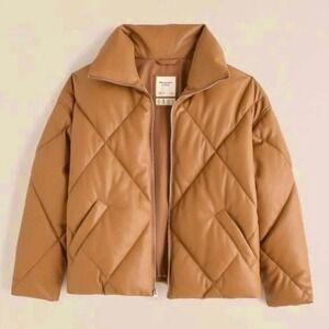 Abercrombie and Fitch Oversized Vegan Leather Diamond Puffer Full Zip Brown XS